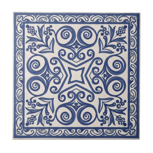 Mediterranean Pattern Pat#5 Blue Ivory ID1195 Tegeltje (Voorkant)