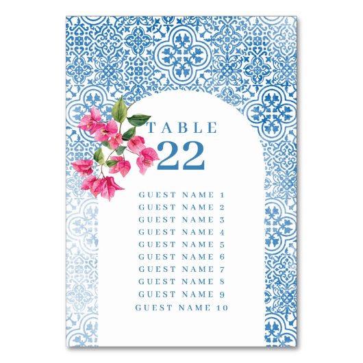 Mediterranean pattern Seating chart Number card Kaart (Voorkant)