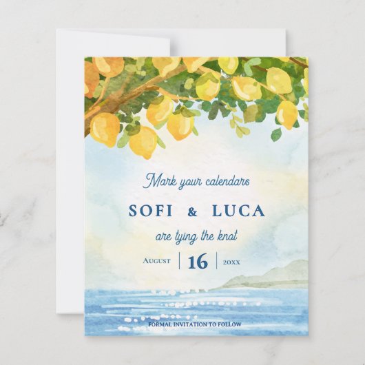 Mediterranean Photo Coastal Wedding Save the Date (Voorkant)