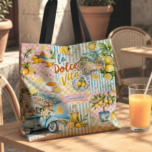 Mediterranean pink Turquoise Citrus Collage Tote Bag