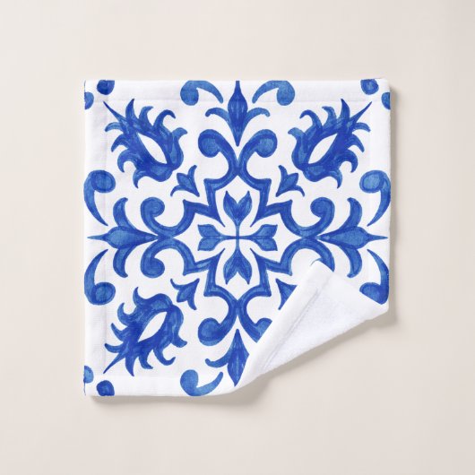 Mediterranean Portuguese Blue Tile Bad Handdoek (Wasdoekje)