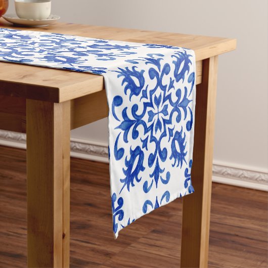 Mediterranean Portuguese Blue Tile Korte Tafelloper (Voorbeeld)