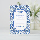Mediterranean Portuguese Blue Tile  Save The Date (Staand voorkant)