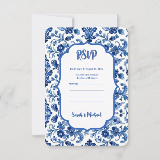 Mediterranean Portuguese Blue Tile  Save The Date (Voorkant)