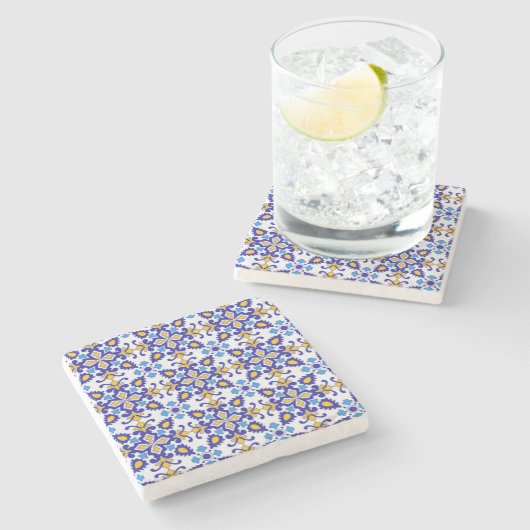 Mediterranean Royal Mosaic Blue and Gold Ceramic  Stenen Onderzetter (Zijkant)