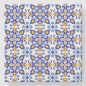 Mediterranean Royal Mosaic Blue and Gold Ceramic  Stenen Onderzetter (Voorkant)
