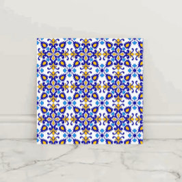 Mediterranean Royal Mosaic Blue and Gold Ceramic Tegeltje