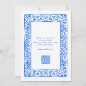 Mediterranean RSVP QR Hand Drawn Blue Wedding Kaart (Achterkant)
