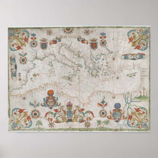 Mediterranean Sea Old Map Poster (Voorkant)
