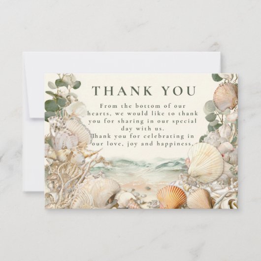 Mediterranean Seashell Botanical Wedding Bedankkaart (Voorkant)