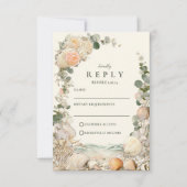 Mediterranean Seashell Botanical Wedding RSVP Kaartje (Voorkant)