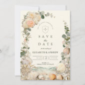 Mediterranean Seashell Botanical Wedding Save The Date (Voorkant)