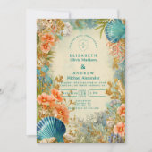 Mediterranean Seashell Elegance Wedding Kaart (Voorkant)