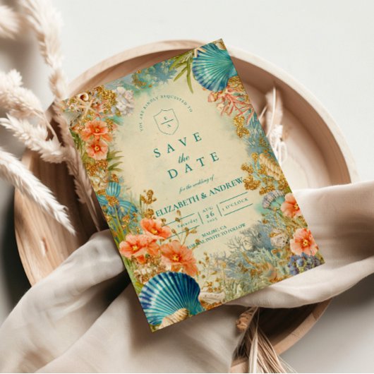 Mediterranean Seashell Elegance Wedding Save The Date