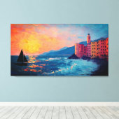 Mediterranean Seaside Village Canvas Wall Art (Insitu (Houten vloer))