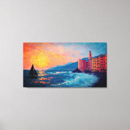 Mediterranean Seaside Village Canvas Wall Art Afdruk