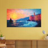 Mediterranean Seaside Village Canvas Wall Art Afdruk (Insitu (Woonkamer))