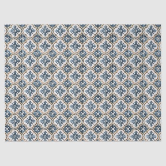 Mediterranean Spanish Tile Pattern Gold Blue Tissuepapier (Voorkant)