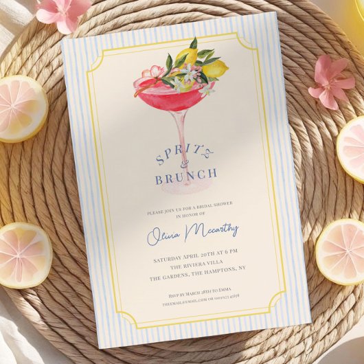 Mediterranean Spritz & Brunch Lemon Bridal Shower Kaart