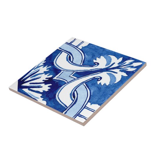 Mediterranean style Azur flower blue big pattern Tegeltje (Zijkant)