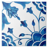 Mediterranean style Azur flower blue pattern Tegeltje (Voorkant)