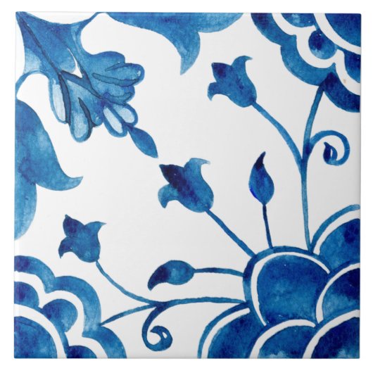 Mediterranean style Azur flower blue pattern Tegeltje (Voorkant)