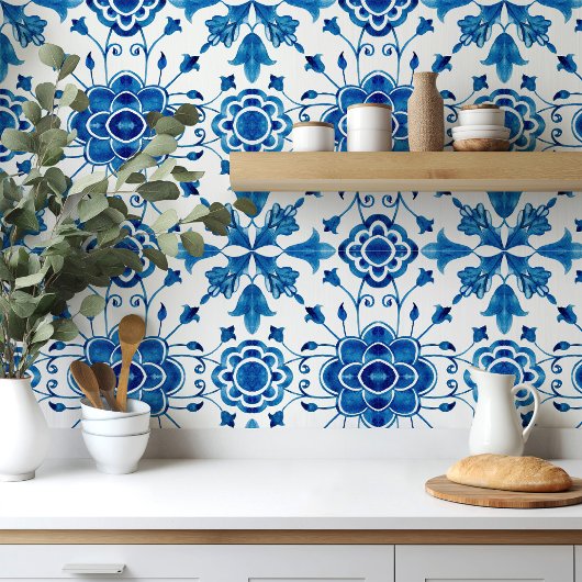 Mediterranean style Azur flower blue pattern Tegeltje