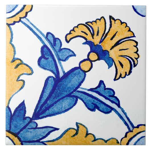 Mediterranean style Azur yellow blue big pattern Tegeltje (Voorkant)