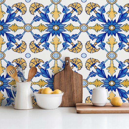 Mediterranean style Azur yellow blue big pattern Tegeltje