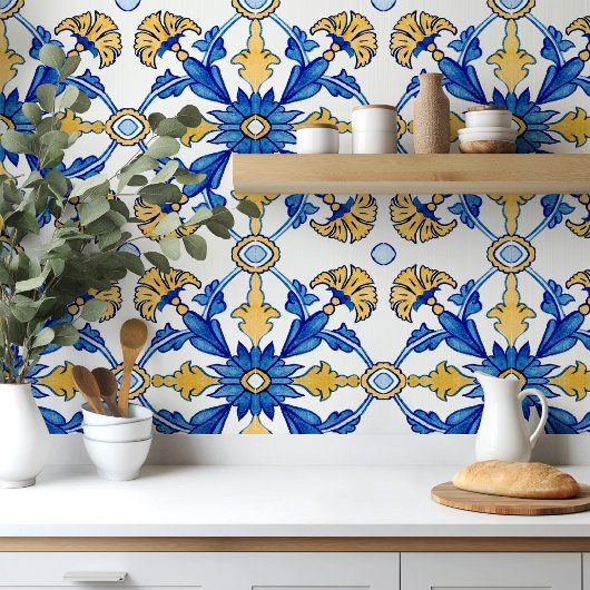 Mediterranean style Azur yellow blue big pattern Tegeltje