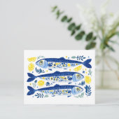 Mediterranean Summer Blue and Yellow Sardines Briefkaart (Staand voorkant)