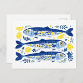 Mediterranean Summer Blue and Yellow Sardines Briefkaart (Voorkant / Achterkant)