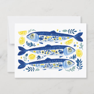 Mediterranean Summer Blue and Yellow Sardines Briefkaart