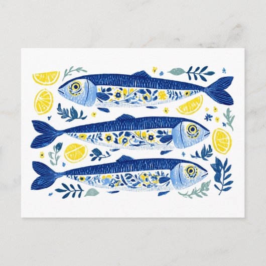 Mediterranean Summer Blue and Yellow Sardines Briefkaart (Voorkant)