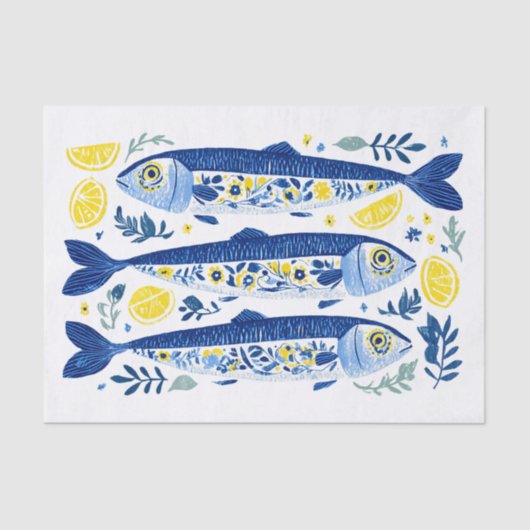 Mediterranean Summer Blue and Yellow Sardines Tissuepapier (Voorkant)