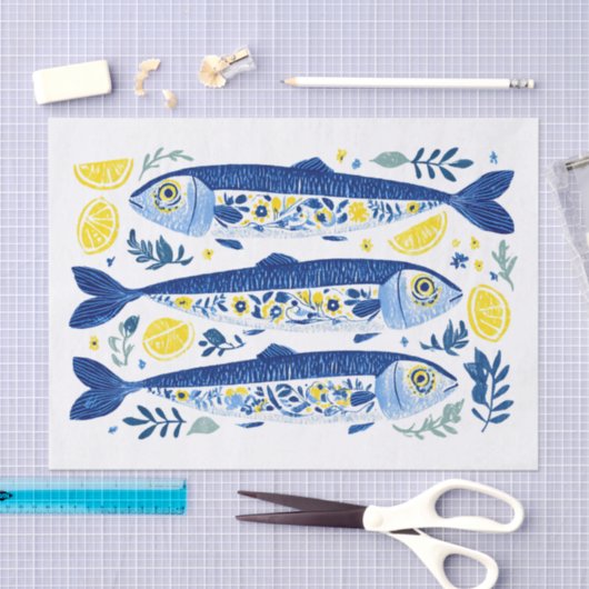 Mediterranean Summer Blue and Yellow Sardines Tissuepapier (Craft)