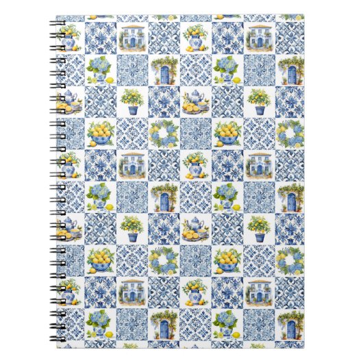 Mediterranean Summer Lemon Pattern Notitieboek (Voorkant)