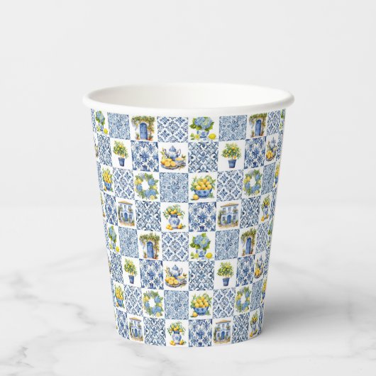 Mediterranean Summer Lemon Pattern  Papieren Bekers (Achterkant)