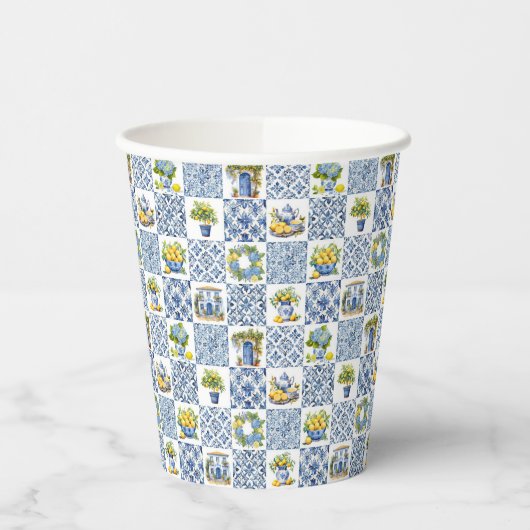 Mediterranean Summer Lemon Pattern  Papieren Bekers (Links)