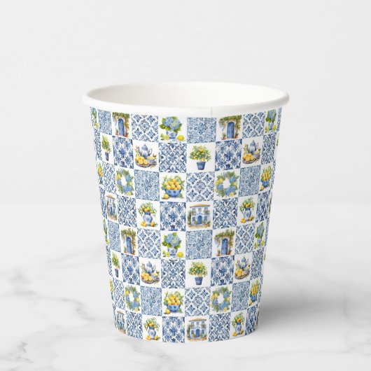 Mediterranean Summer Lemon Pattern  Papieren Bekers (Rechts)