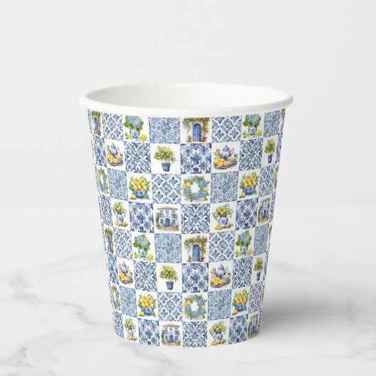 Mediterranean Summer Lemon Pattern  Papieren Bekers (Voorkant)