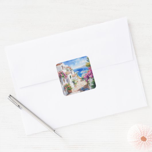 Mediterranean Summer Vierkante Sticker (Envelop)