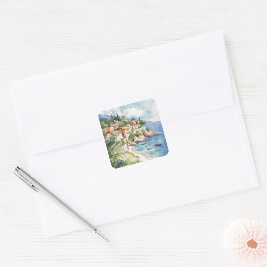 Mediterranean Summer Vierkante Sticker (Envelop)