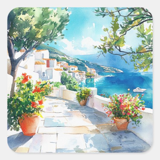 Mediterranean Summer Vierkante Sticker (Voorkant)
