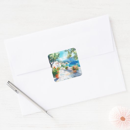 Mediterranean Summer Vierkante Sticker (Envelop)