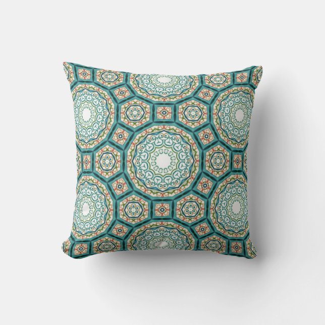 Mediterranean Teal Tile Pattern Kussen (Voorkant)