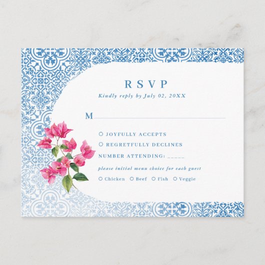 Mediterranean tegel pattern RSVP Response Aankondigingskaart (Voorkant)