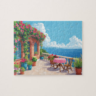 Mediterranean Terrace Ocean View Coastal Art Legpuzzel