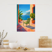 Mediterranean terras zeezicht poster, Amalfi Poster (Keuken)
