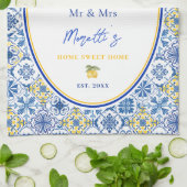 Mediterranean Tile Custom Newlywed Theedoek (Gevouwen)